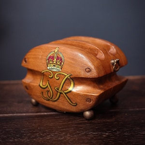 Vintage Wood Pulley Napkin/Coaster Holder - Brass & Wooden Pulley with Handpainted Initials GR and Crown