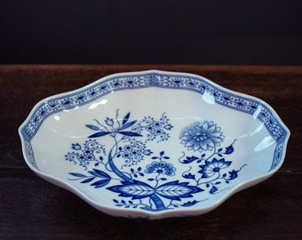 Blue Onion Scallop Bowl  - Vintage Hutschenreuther German Blue White Ceramic Open Candy Dish