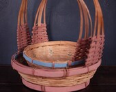 Hand Painted Pastel Set of 2 - Pair of Nesting Pastel Wicker Rattan Floral Painted Baskets