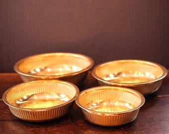 Moroccan Brass Nesting Bowls - Set of 4 Vintage Gold Engraved Hammered Metal Hammam Bowls