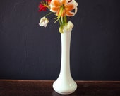 Milk Glass Vase - Minimal Midcentury Modern Milkglass Tulip Vase