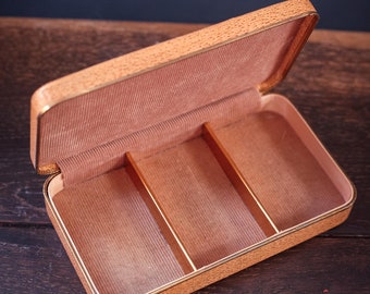 Small Farrington Texol Corduroy Traveling Jewelry Case with Brass Dividers - Vintage Made in USA Jewelry Box