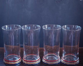 Fiesta Multi-Color Striped Bottom Glass Tumblers Set of 4  - Vintage Homer Laughlin Fiesta Glassware