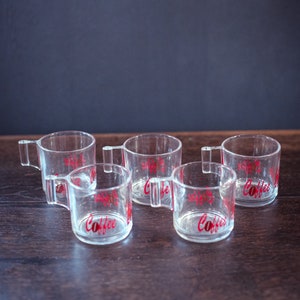 Italian Glass Espresso Cups with Coffee in Red Font set of 5 - Vintage Espresso Cup Set