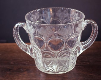 Cut Glass Ice Bucket - Vintage Etched Floral Geometric Ice Bucket