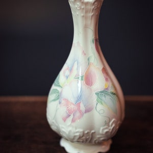 Pastel Watercolor Floral Porcelain Vase with Repousse and Scallop Edge Details - Vintage Aynsley Little Sweetheart Vase