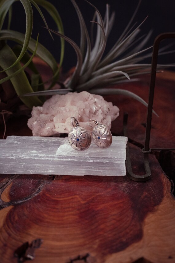 Silver Round Disc Celestial Earrings - Vintage Es… - image 4