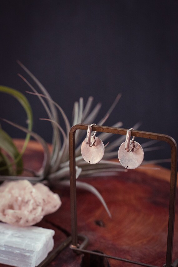 Silver Round Disc Celestial Earrings - Vintage Es… - image 3