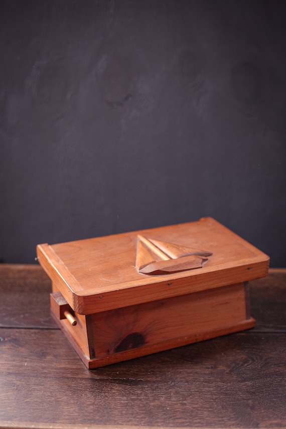 Nautical Wooden Storage Box - Vintage Hand Carved 