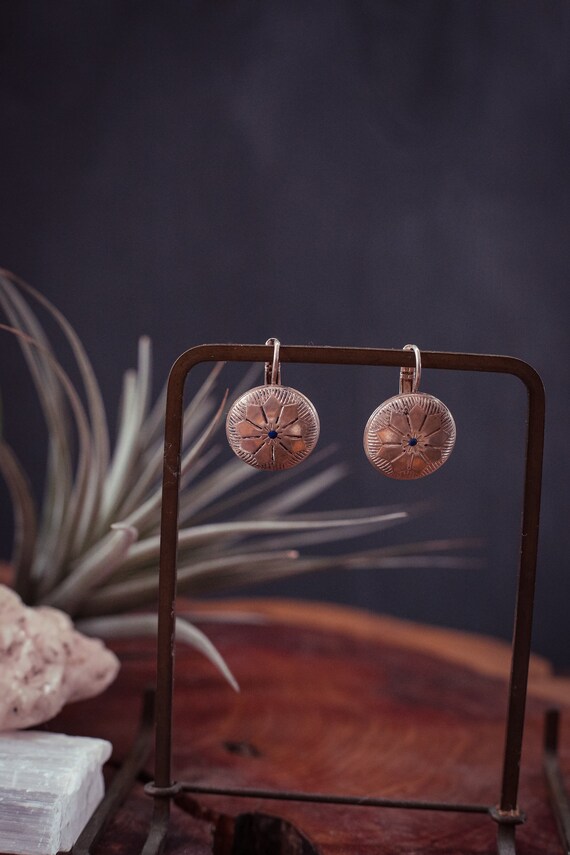 Silver Round Disc Celestial Earrings - Vintage Es… - image 1