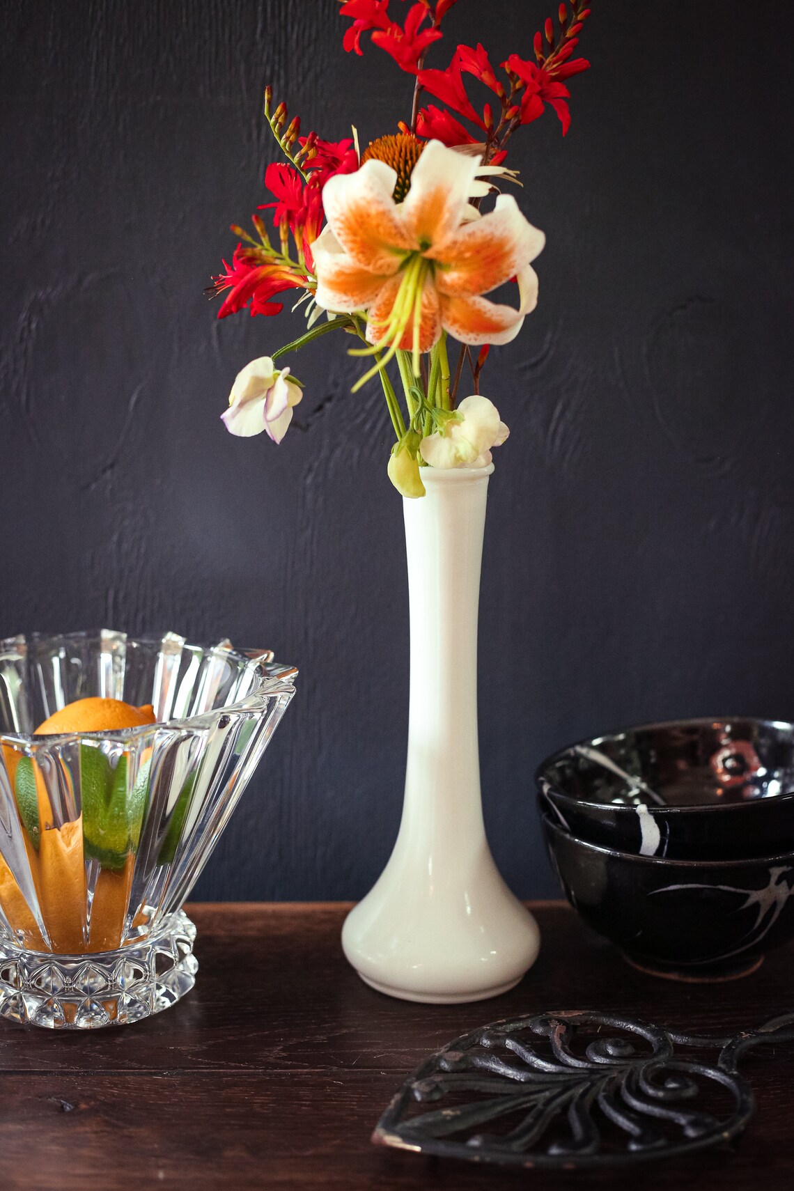 Milk Glass Vase Minimal Midcentury Modern Milkglass Tulip Etsy