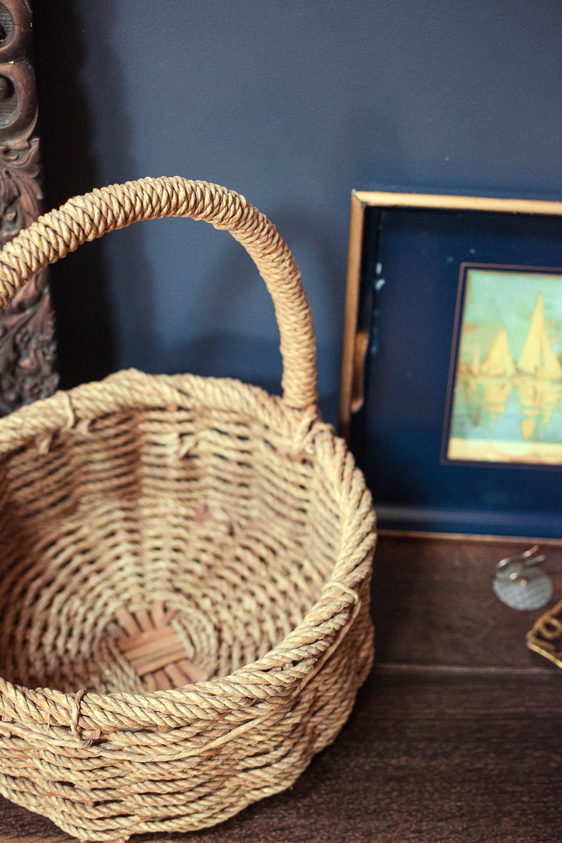 Extra Large Rope Basket Round Flat Bottom With Handle | Etsy