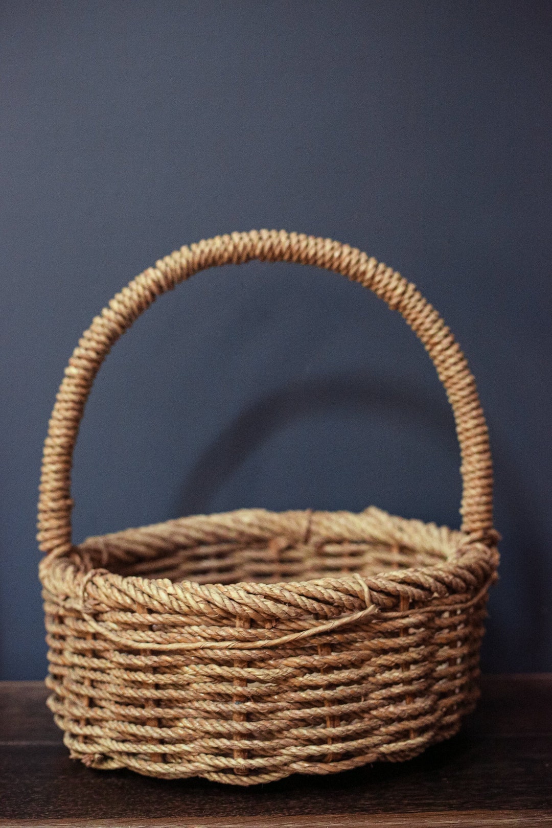 Extra Large Rope Basket Round Flat Bottom With Handle - Vintage ...