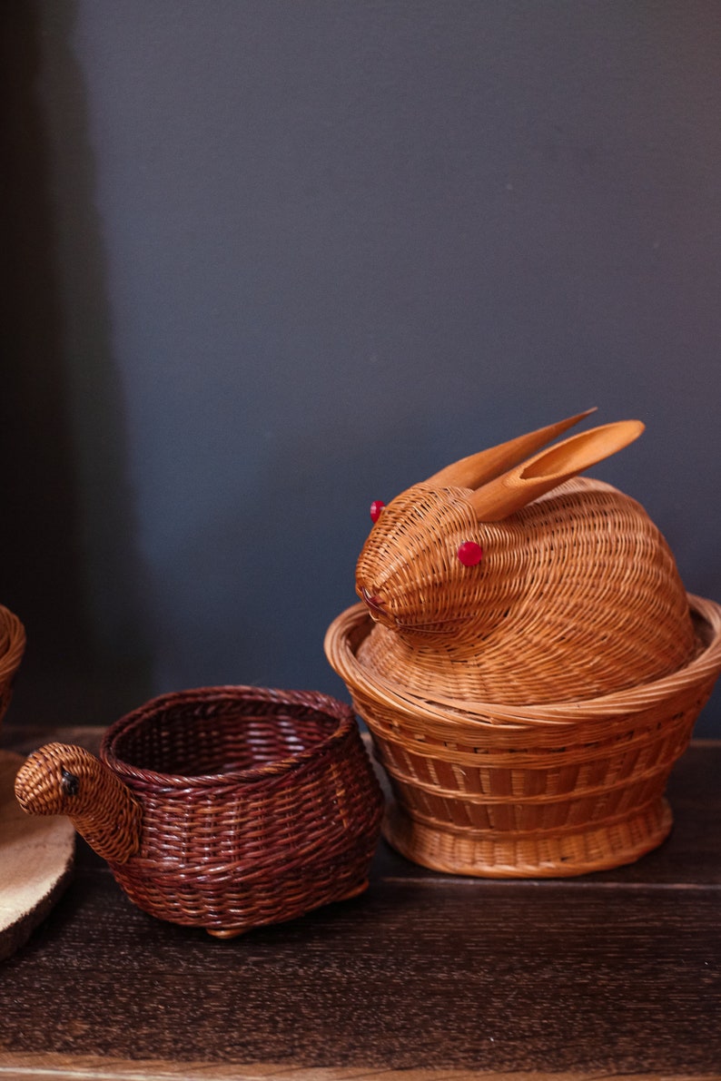 Rabbit Shaped Wicker/Rattan Basket with Lid Two Piece Bunny | Etsy