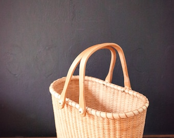 Skinny Nantucket Basket With Handles & Flat Wood Bottom