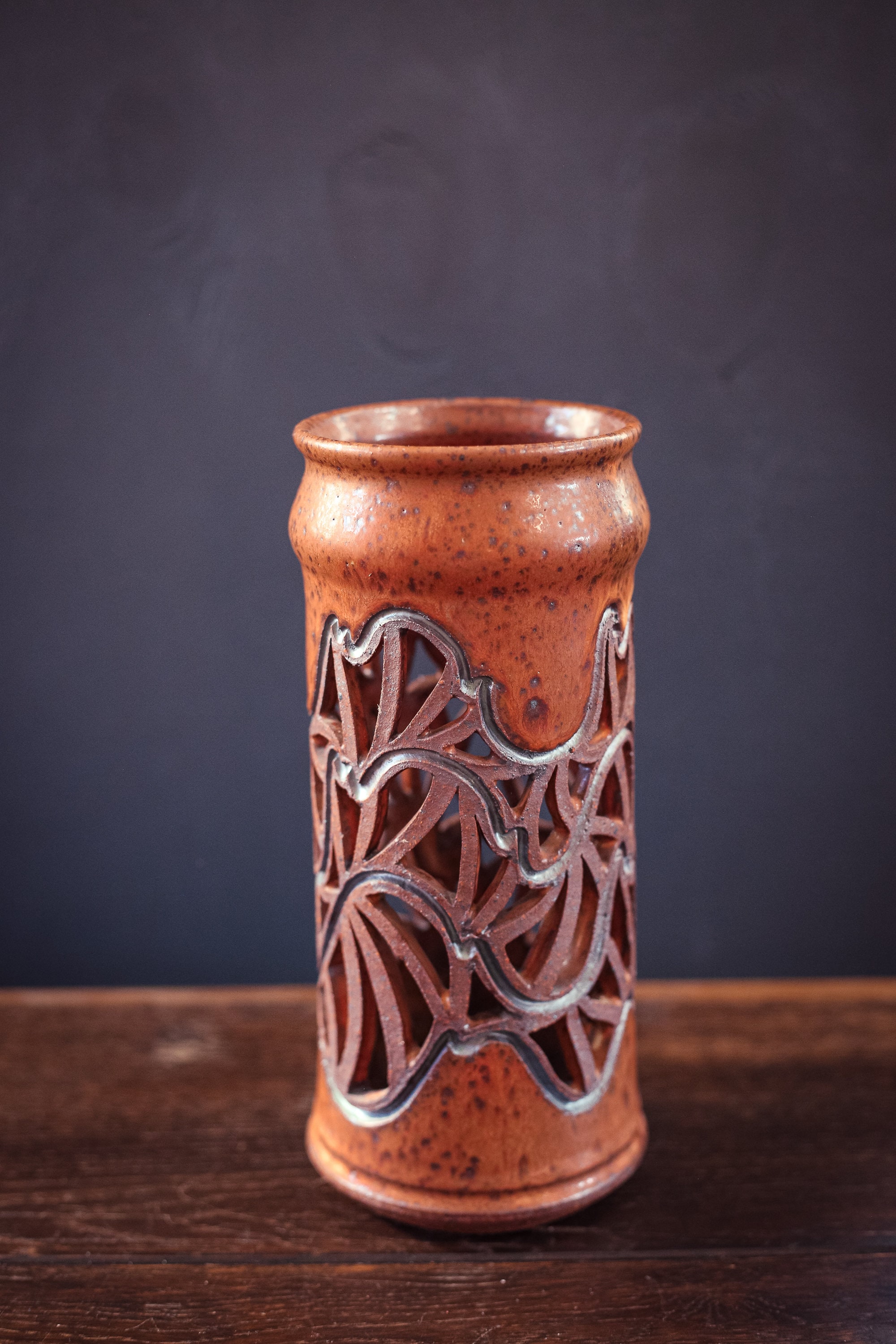 Vintage Kris Pixton Studio Pottery Reticulated Hurricane Vase
