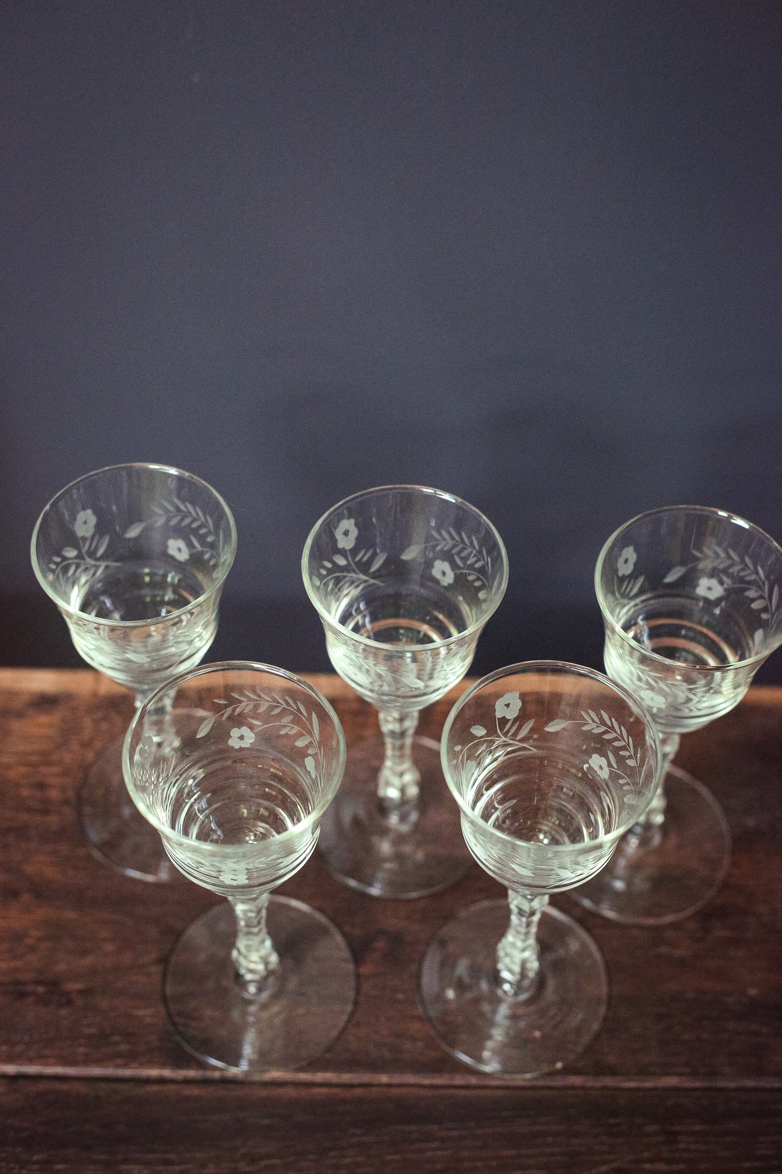 Vintage Etched Crystal Stemware Set of 5 Vintage Etsy