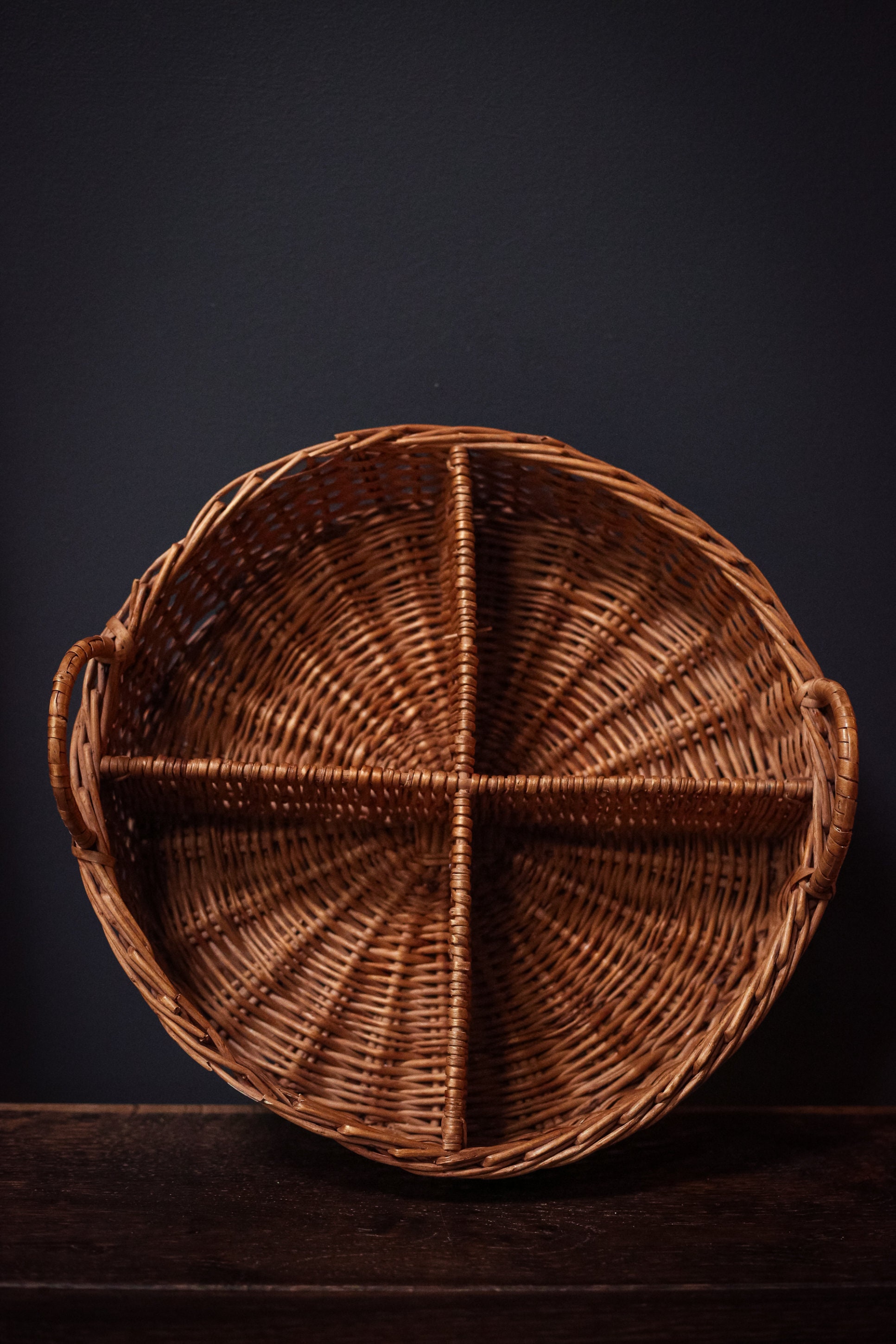 Divided Console Basket with Handles Round Wicker/Rattan Etsy
