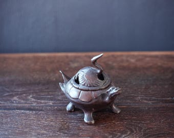 鶴と亀のブロンズ香炉 - ヴィンテージブロンズ祭壇香炉 鷺亀 - Etsy 日本