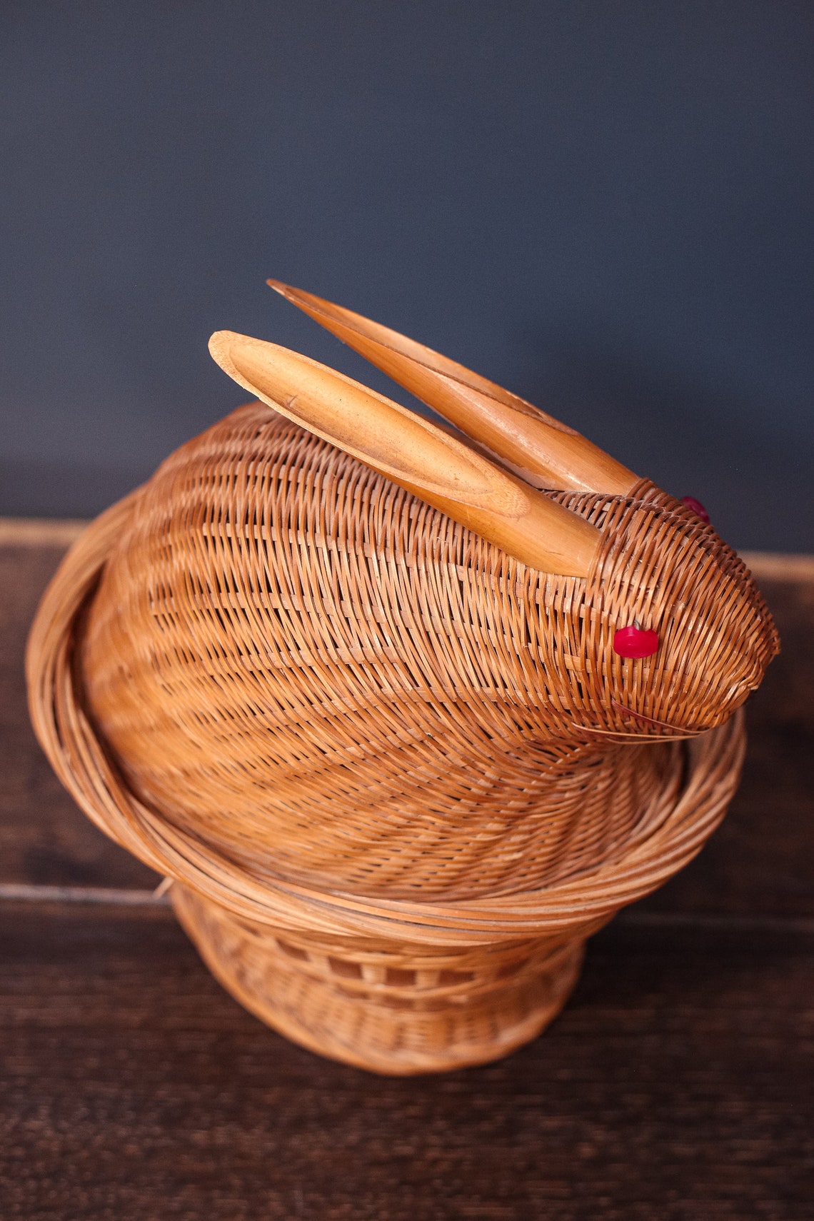 Rabbit Shaped Wicker/rattan Basket With Lid Two Piece Bunny Etsy