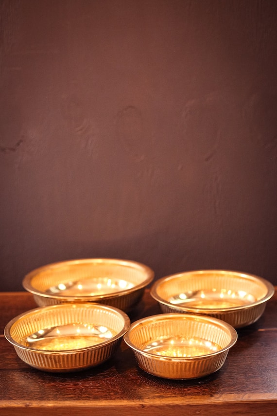 Moroccan Brass Nesting Bowls - Set of 4 Vintage Gold Engraved