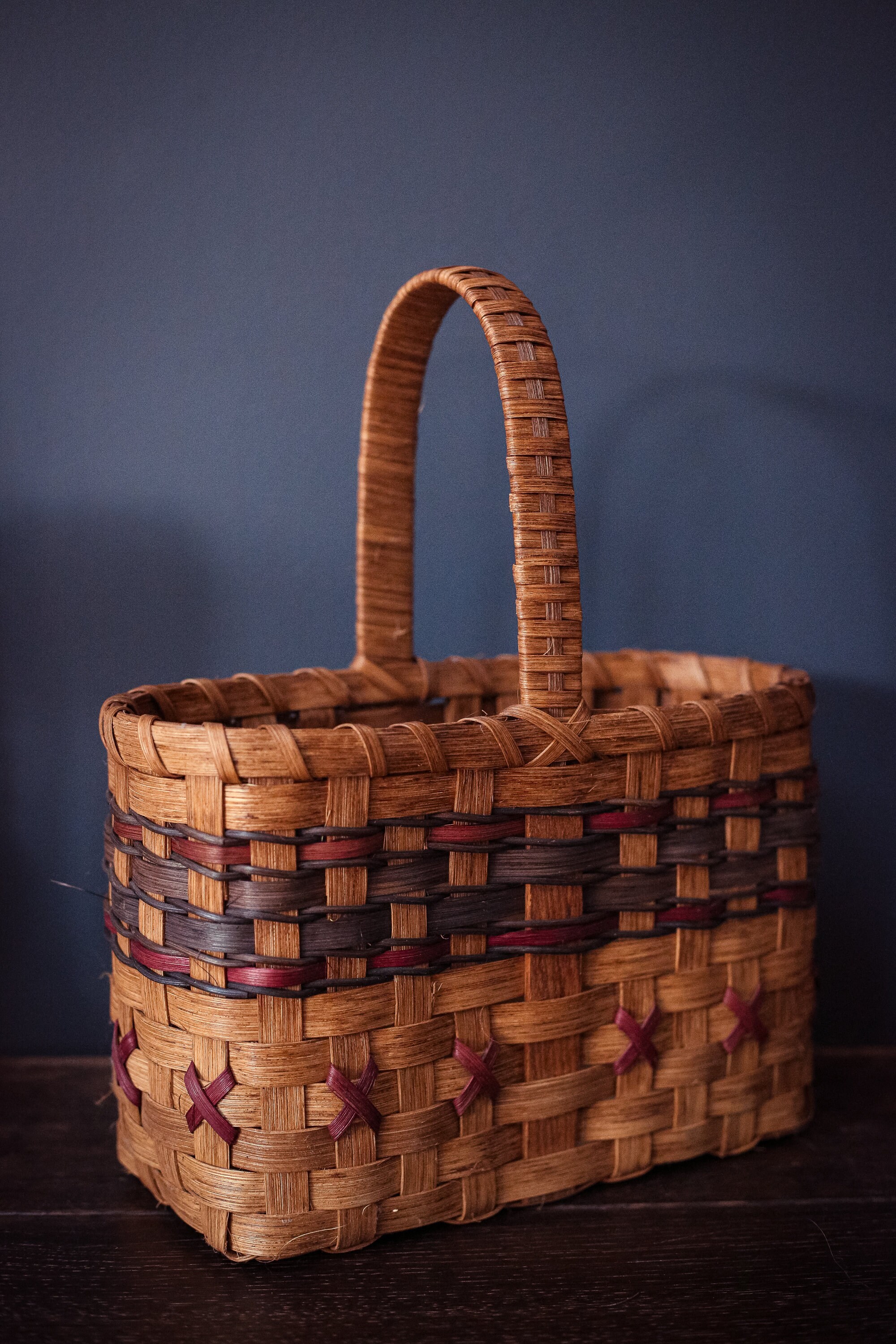 Narrow Rectangular Flat Bottom Dyed Splint Basket With Wood Etsy