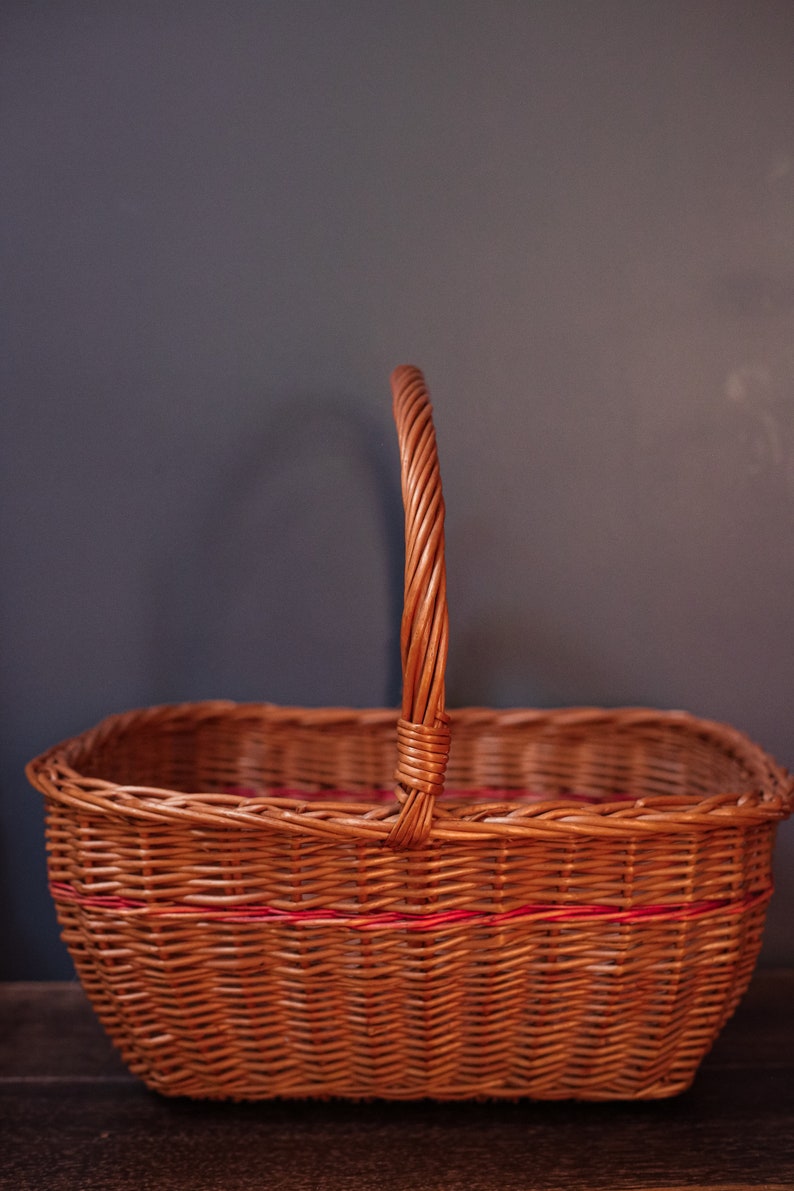 Red Stripe Wicker Rattan Holiday Basket Vintage Christmas Etsy