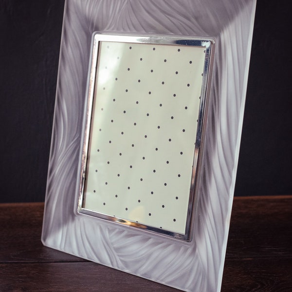 Large Frosted Glass Picture Frame with Metal Back/Stand - Vintage Crystal Photo Frame