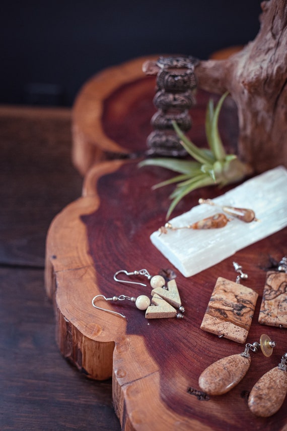Picture Jasper Wire Wrap Rectangle Drop Earrings … - image 6