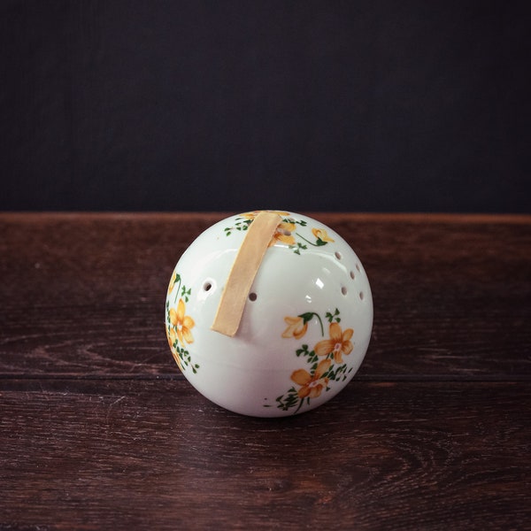 Porcelain Potpourri Globe with Yellow Flowers - Vintage Ceramic Potpourri Ball