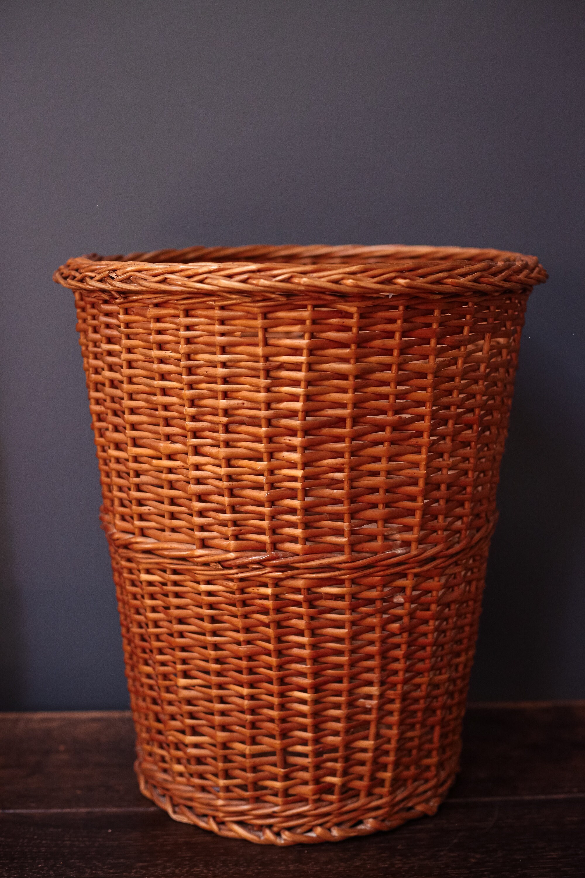 Round Wicker/rattan Hamper or Waste Basket Vintage Farmhouse Etsy