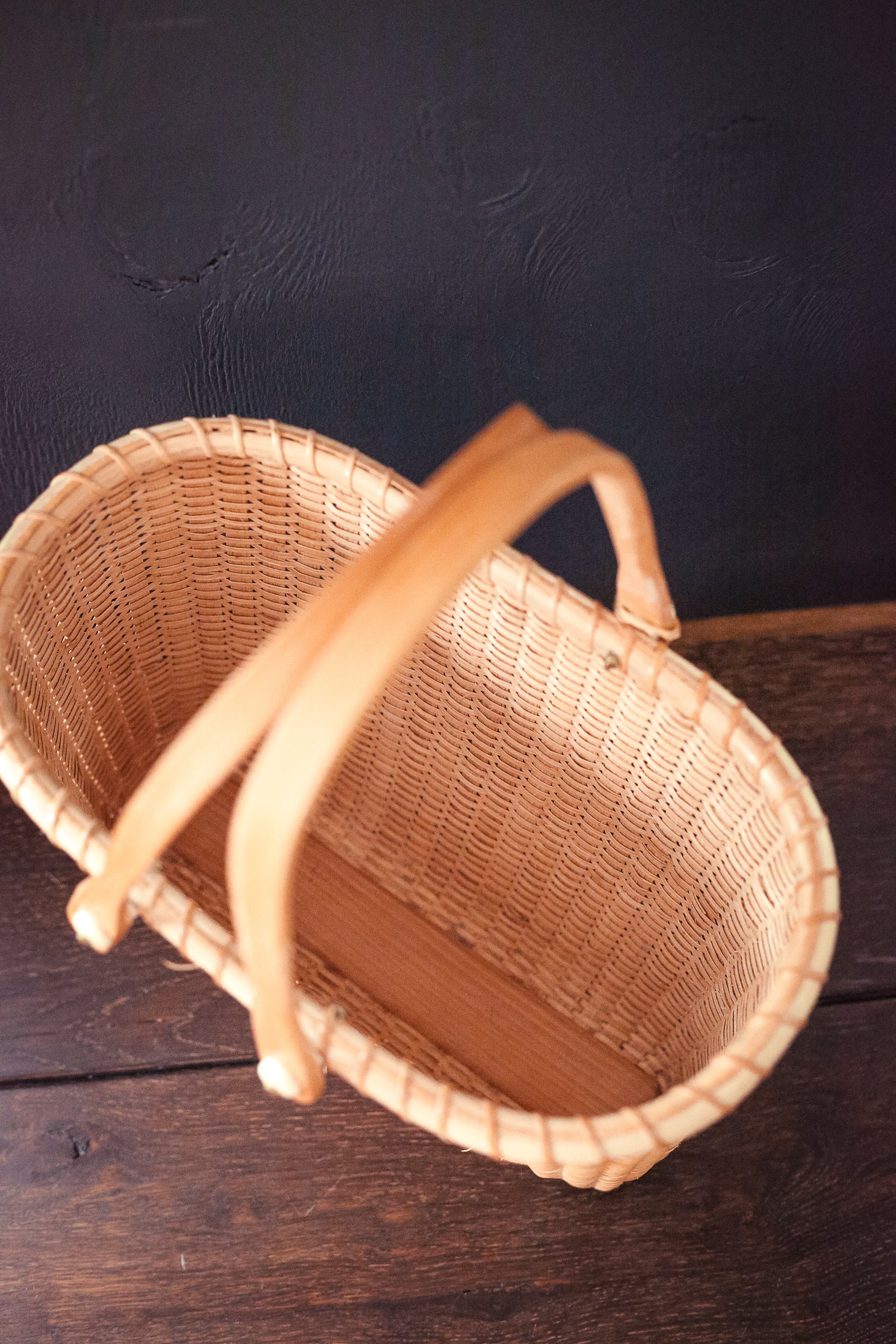 Skinny Nantucket Basket With Handles & Flat Wood Bottom
