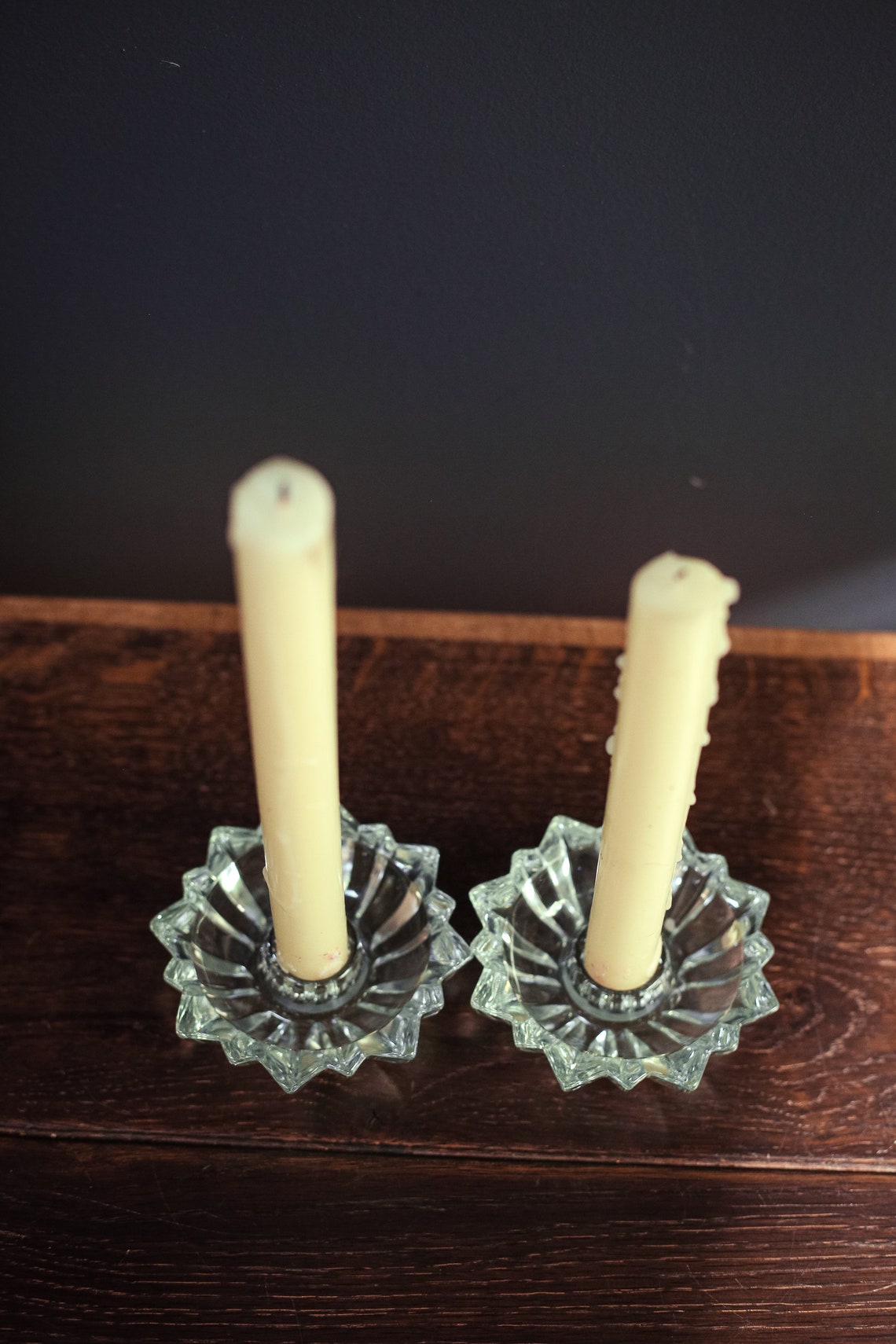 Pair of Crystal Starburst Candle Bases Low Star Shaped Etsy