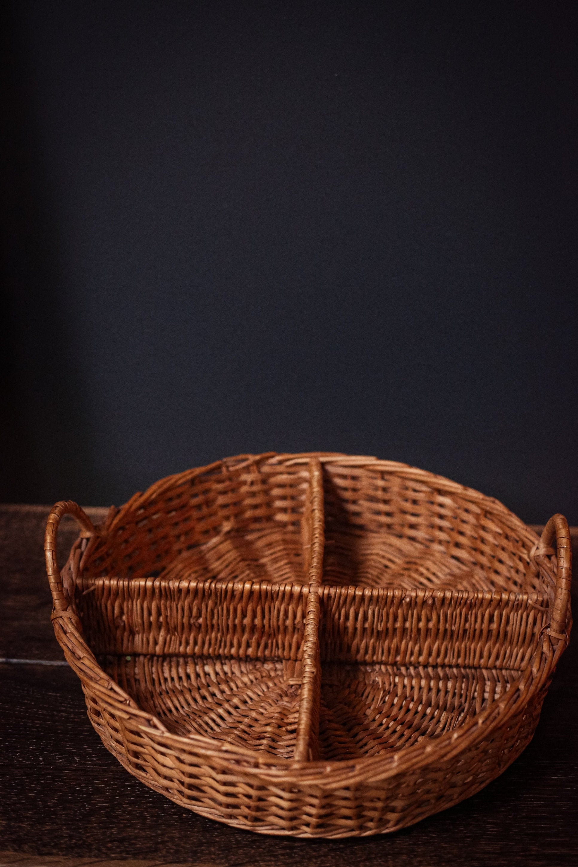Divided Console Basket With Handles Round Wicker/rattan - Etsy