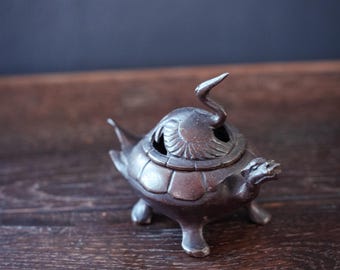 鶴と亀のブロンズ香炉 - ヴィンテージブロンズ祭壇香炉 鷺亀 - Etsy 日本