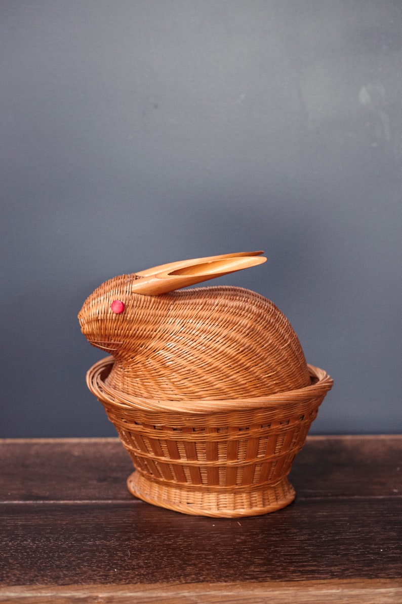 Rabbit Shaped Wicker/Rattan Basket with Lid Two Piece Bunny Etsy