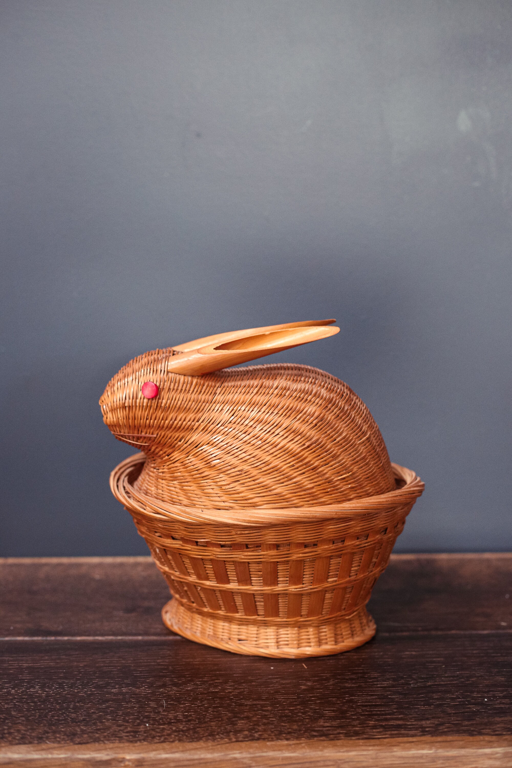 Rabbit Shaped Wicker/Rattan Basket with Lid Two Piece Bunny Etsy