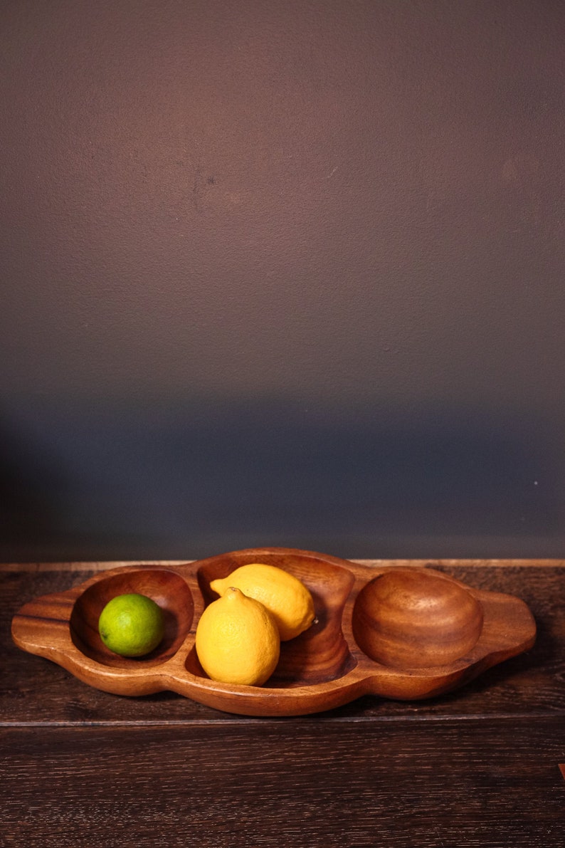 Midcentury Modern Wooden Bowl Divided Wood Serving PlatterBowl Bohemian