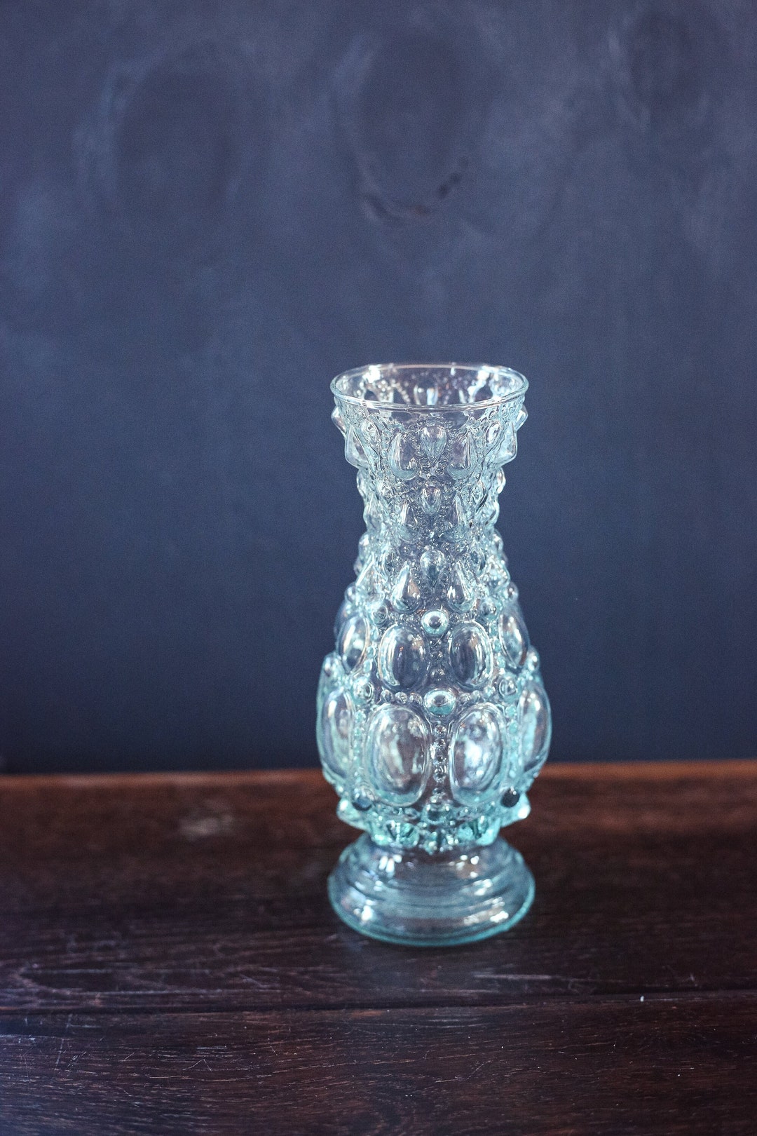 Light Blue Glass Vase With Bubble Texture Vintage Glass Vase Etsy