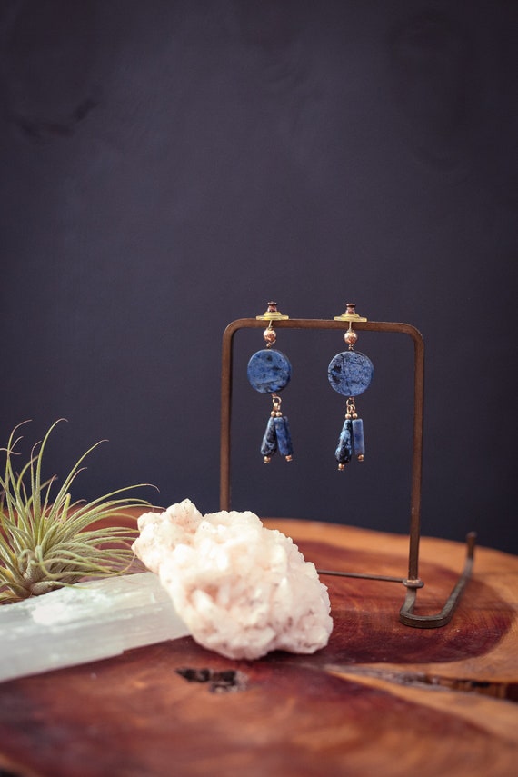 Lapis & Gold Wired Earrings with Gold Ball Post - 