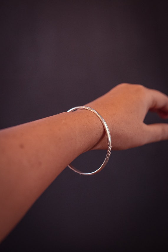 Sterling Silver Smooth with Braid Pattern Bracele… - image 3