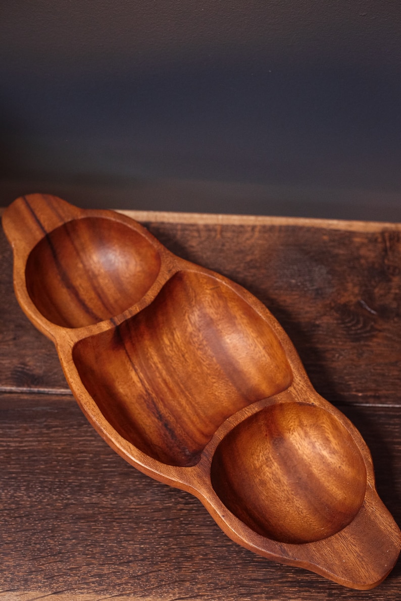 Midcentury Modern Wooden Bowl Divided Wood Serving PlatterBowl Bohemian