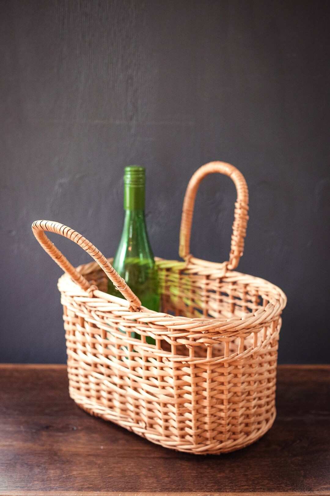 Oval Flat Bottom Basket Purse With Handles Vintage Market Basket With