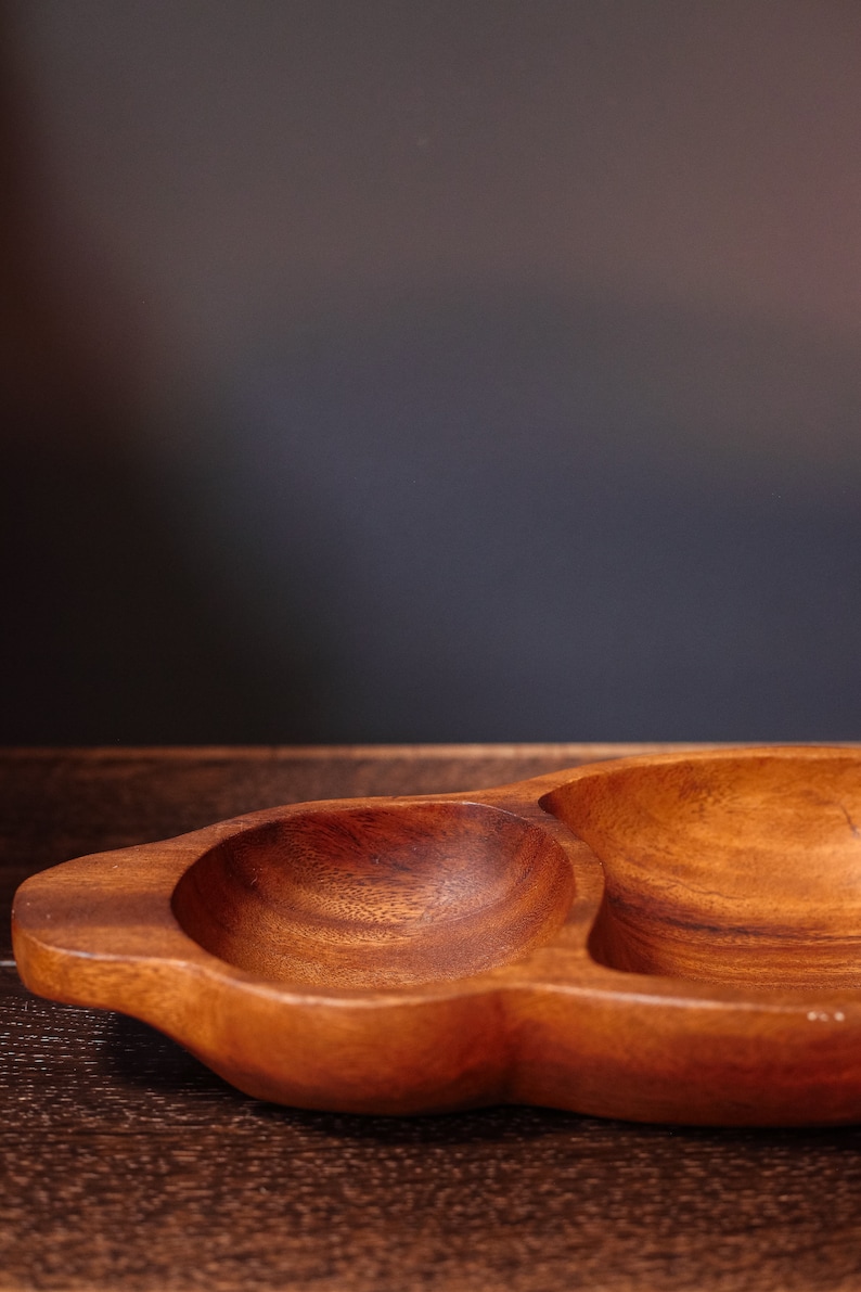 Midcentury Modern Wooden Bowl Divided Wood Serving PlatterBowl Bohemian