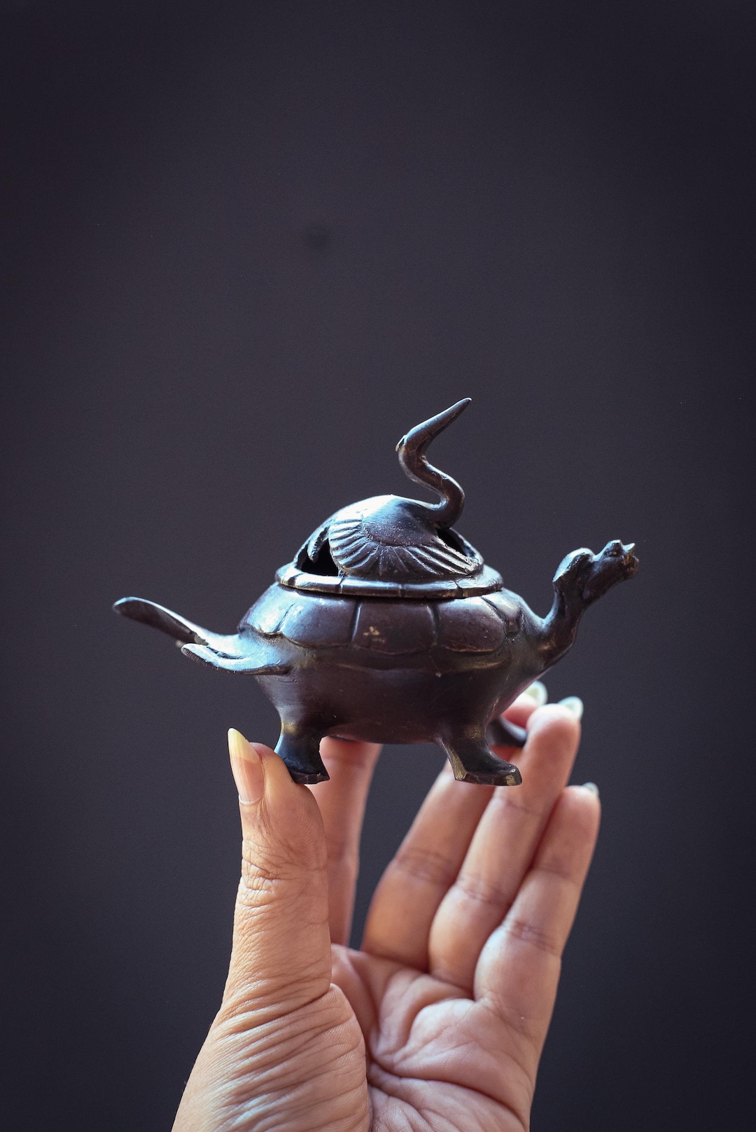 鶴と亀のブロンズ香炉 - ヴィンテージブロンズ祭壇香炉 鷺亀 - Etsy 日本