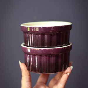 Pair of Purple ceramic Baking Dishes - Vintage Ceramic Mini Souffle Dishes