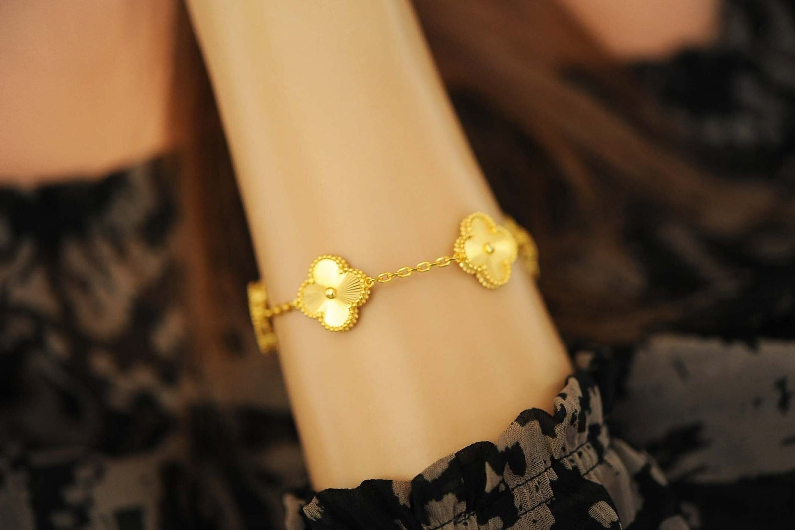 Clover Bracelet Gold 5 Clover Bracelet Guilloche Bracelet Etsy