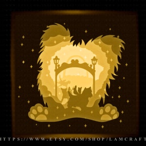 Rainbow bridge for Yorkshire Terrier dogs paper cut lightbox, night light  silhouette templates svg cricut
