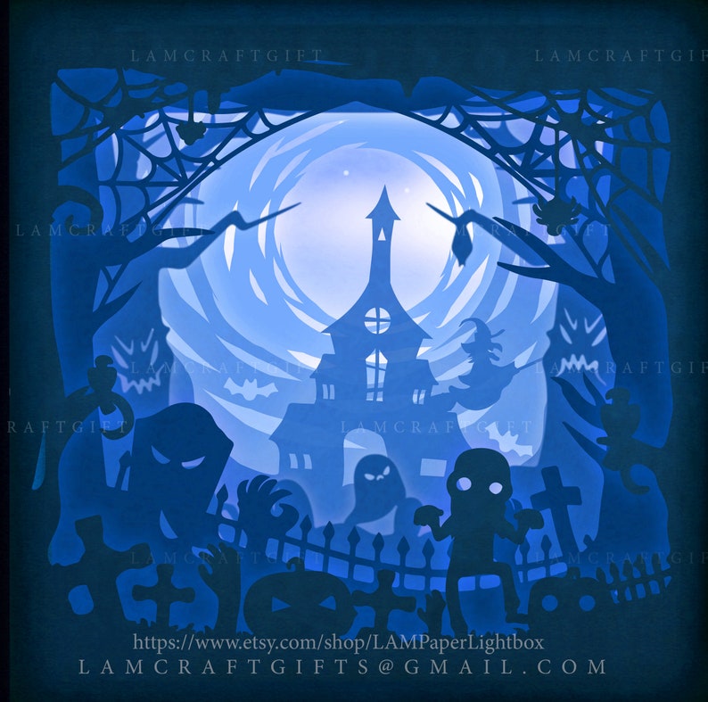 Happy Halloween 3d Paper Cutting Lightbox Template Halloween - Etsy