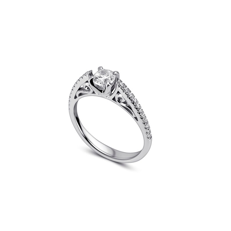 Amazing 0.40 SI2 Quality,Center Diamond , Total diamond wt. 0.51ct. 14K OR 18K Gold Engagement Engagement Wedding Anniversary COURTNEY Ring 14K White Gold